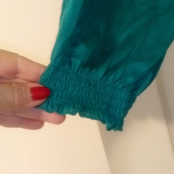 Allison Brittney Green Smocked Ruffled Blouse 3/4 Sleeve 1X - Picture 3 of 8